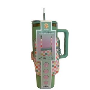 Manna Green Stainless Steel Tumbler Mug Cup Bottle‎ Bag NWT